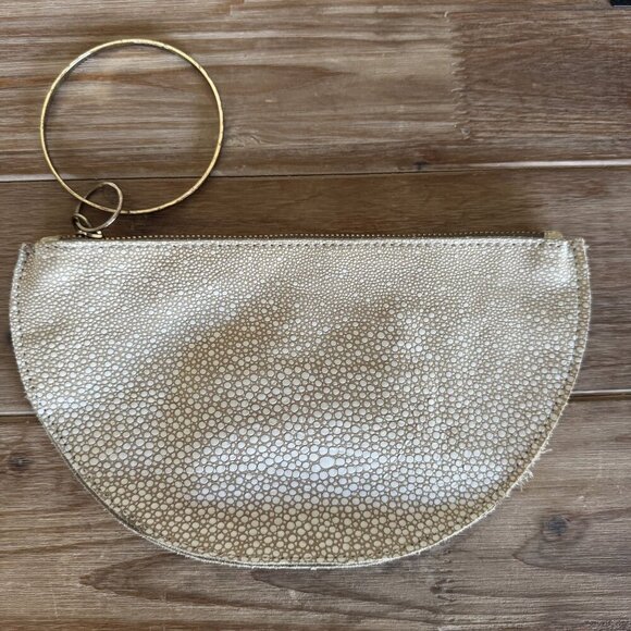 Rebecca Norman Ivory Sting Ray Leather Crescent Gold Bracelet Evening Clutch Bag - Picture 1 of 10